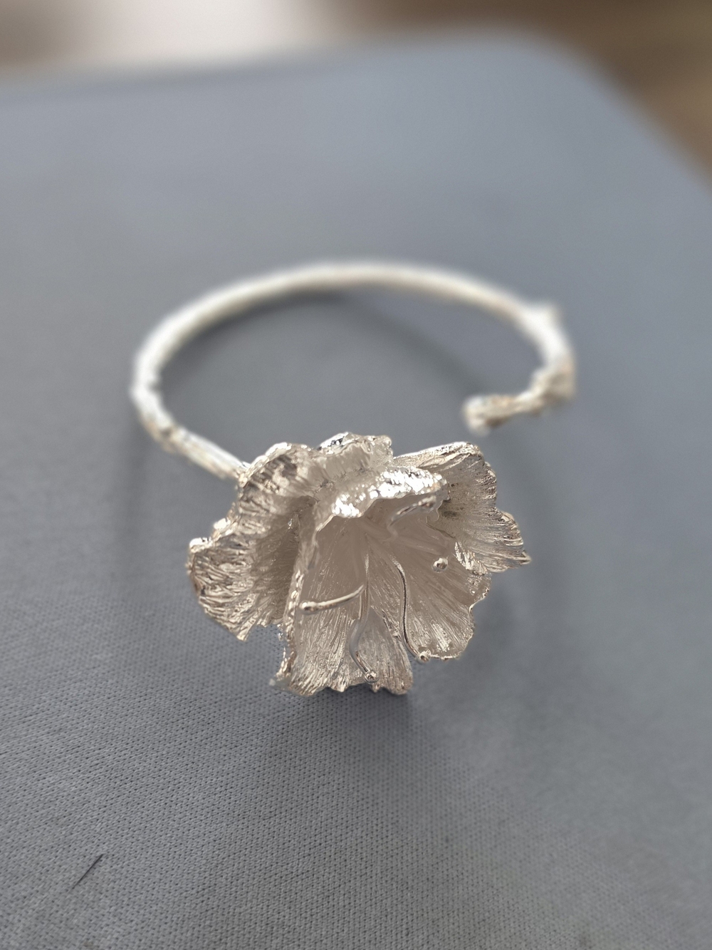 925 Silver Floral Statement Cuff Bracelet